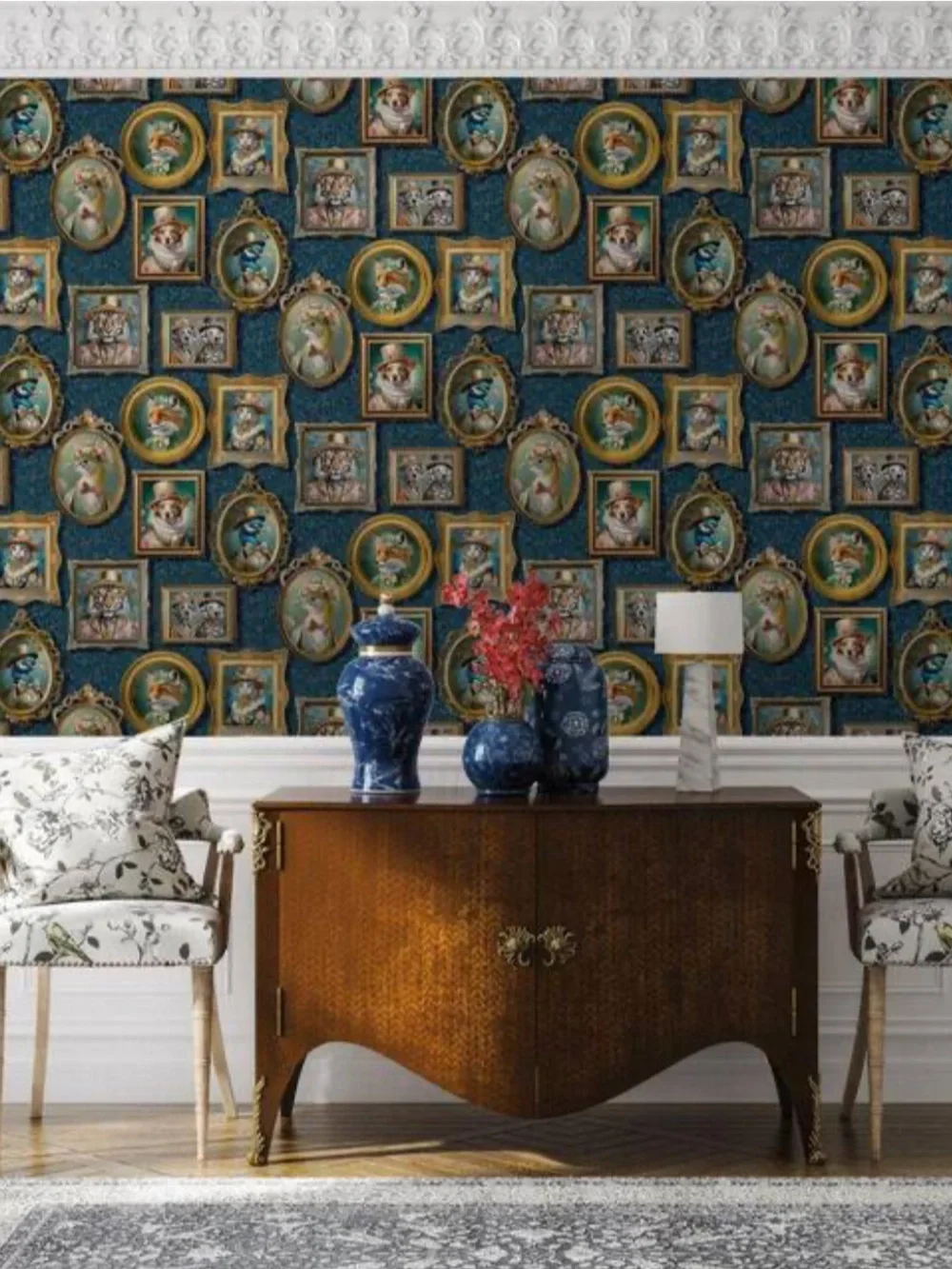 Holden Regal Framed Beasts Navy Blue Non-Pasted Wallpaper (Covers 56 sq. ft.)